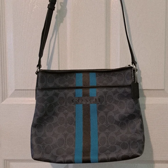 Coach Gray and Blue Leather Crossbody - Picture 3 of 4